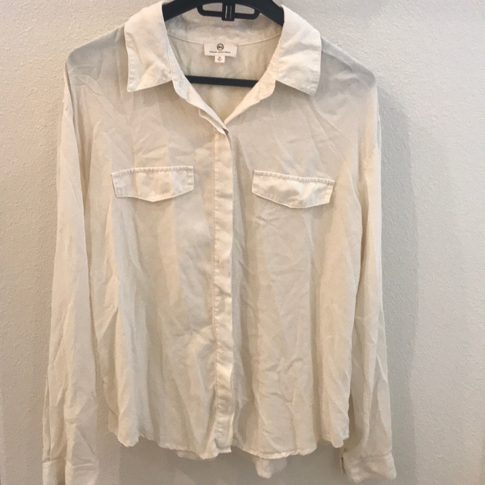 Ag cream silk button down shirt